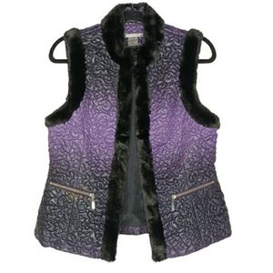 PETER NYGARD Ombre Black Soft Violet Faux Fur Sleeveless Vest Size 8 Medium
